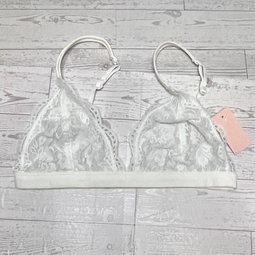 Anemone White Floral Lace Triangle Bralette GL3011 Adjustable Straps M/L NWT